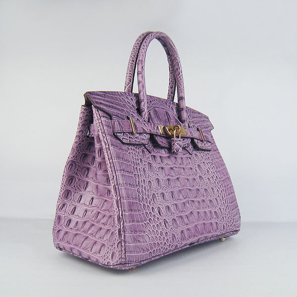 Replica Hermes Birkin 30CM Crocodile Head Veins Bag Purple 6088 On Sale - Click Image to Close